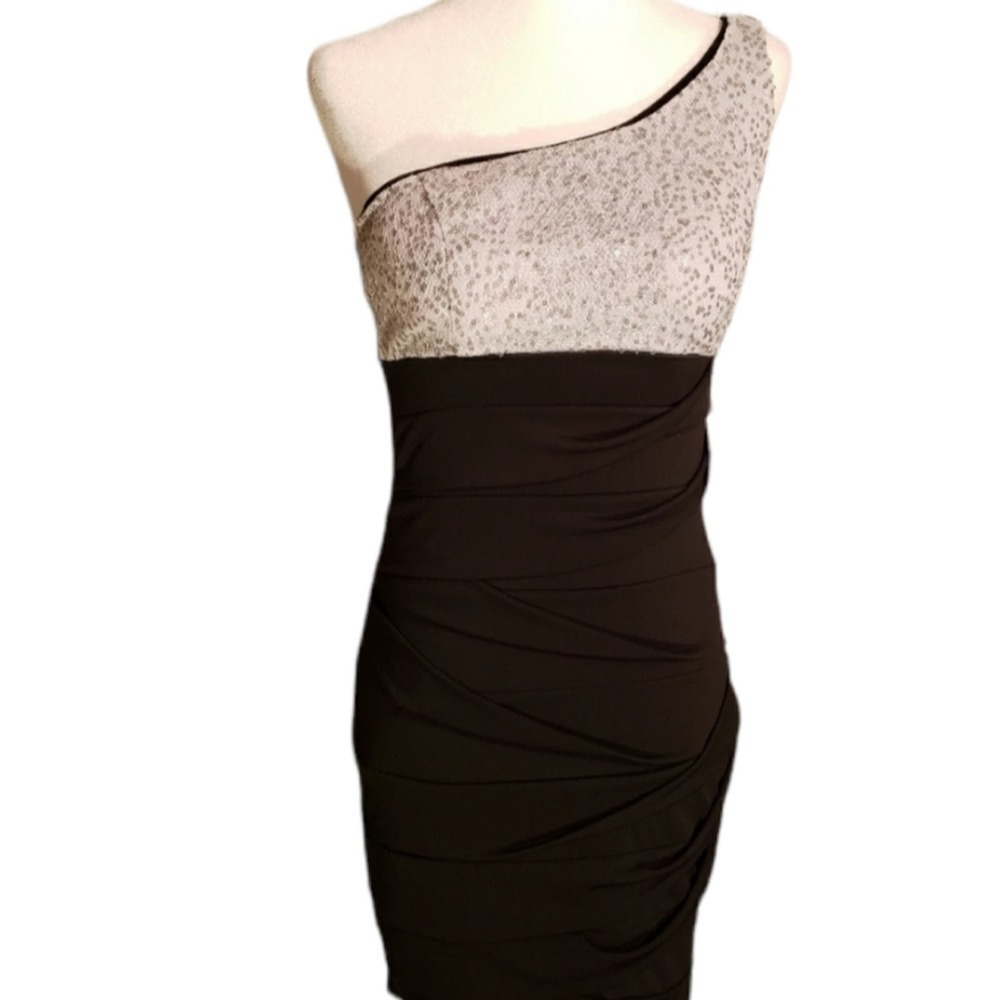 Ruby rox stunning silver black bodycon one shoulder party dress size small
